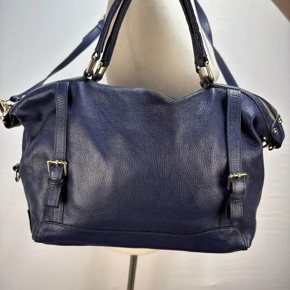Ora Delphine Adele Satchel Bag Crossbody‎ Purse Royal Blue Pebbled Leather